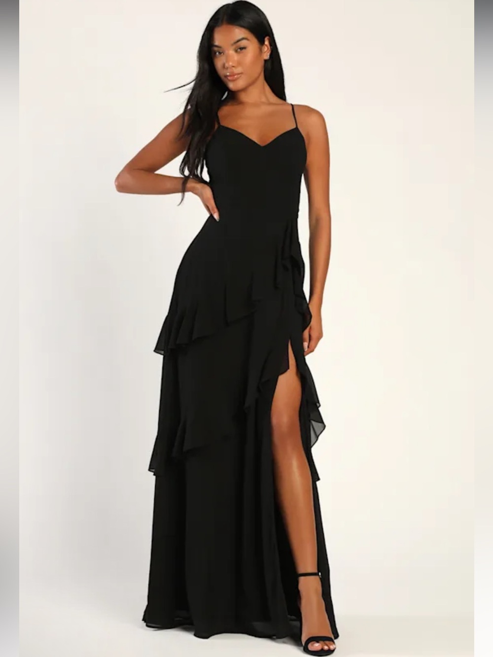 Lulus Blessed with Beauty Black Ruffled Sleeveless Maxi Dress Size XS New NWT